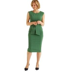 Boden Green Sleeveless Midi Sheath Dress with Waist Tie